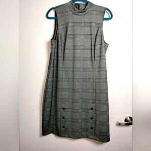 Apt. 9 (Sz L) Multicolor Mock Neck Accent Button Stretch Sleeveless Plaid Dress